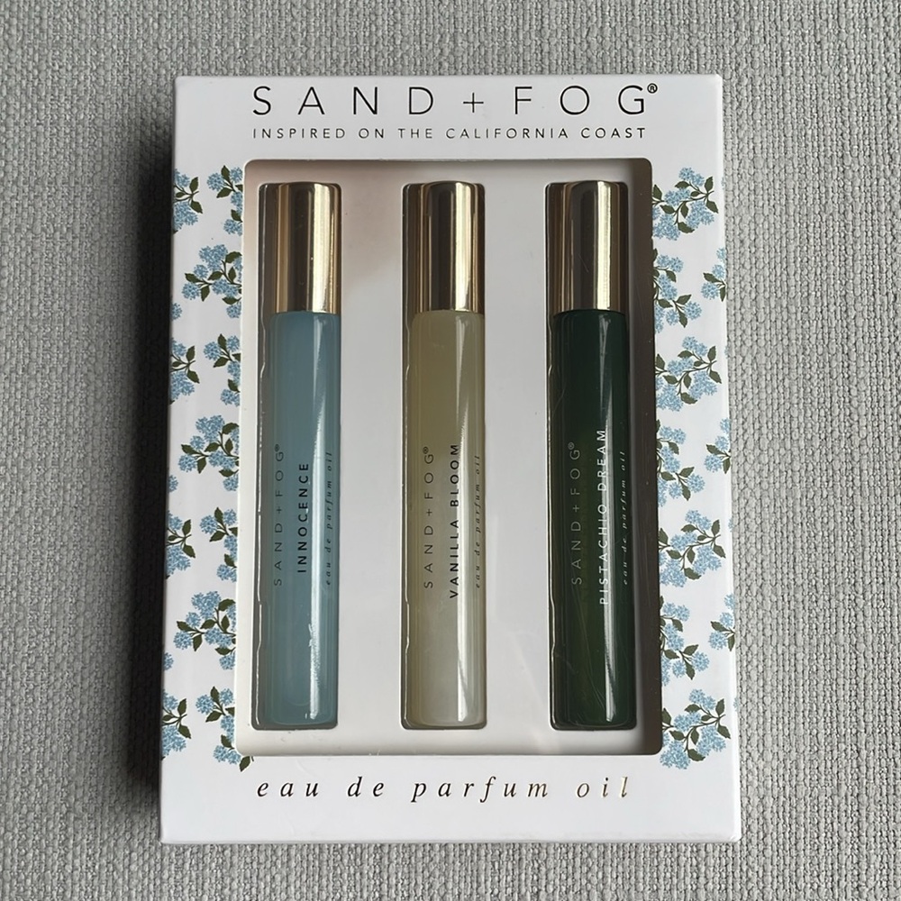 Sand + Fog Rollerball Trio — Innocence, Vanilla Bloom, Pistachio Dream